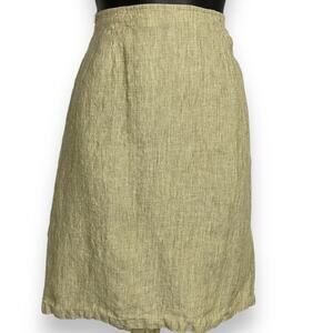 Coldwater Creek Linen Knee Length Skirt Women's S Green Tan Academia Striped Y2K